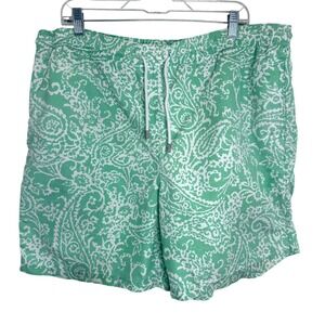 Brooks Brothers Swim Trunks Large Green Paisley Mesh Lined Board Shorts Preppy